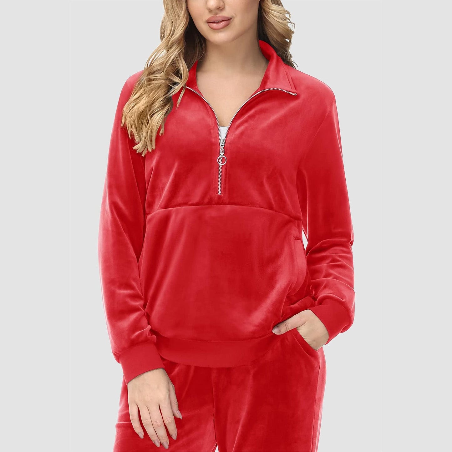 Luxe Warmte: Dames Velours Half-Rits Fleece Trui – Knusse Elegantie