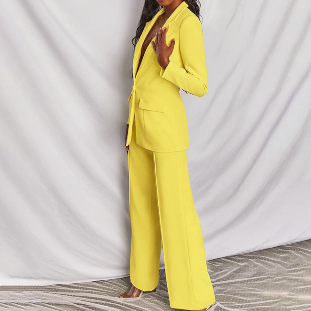 Chique Gele Blazer & Broek Set - Elana