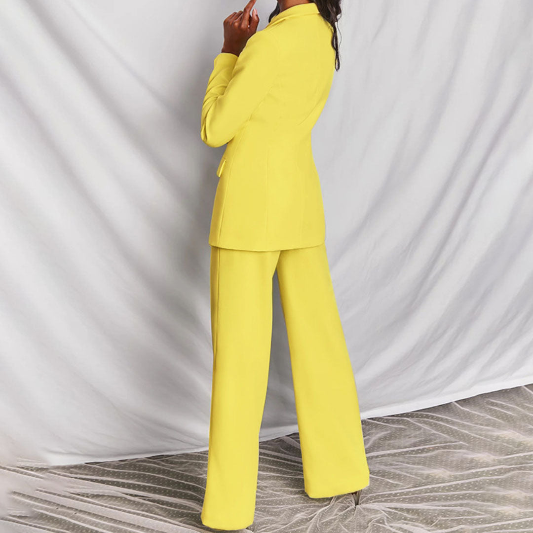Chique Gele Blazer & Broek Set - Elana