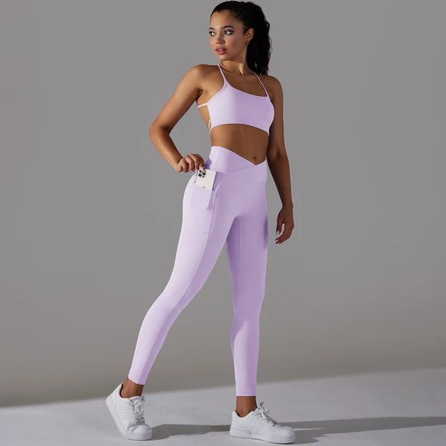 Tiffiny - Blauwe Yoga Set met Zakken