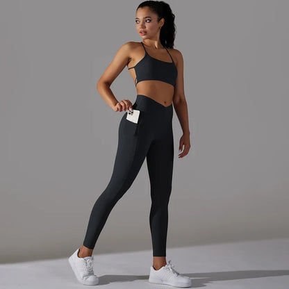 Tiffiny - Blauwe Yoga Set met Zakken