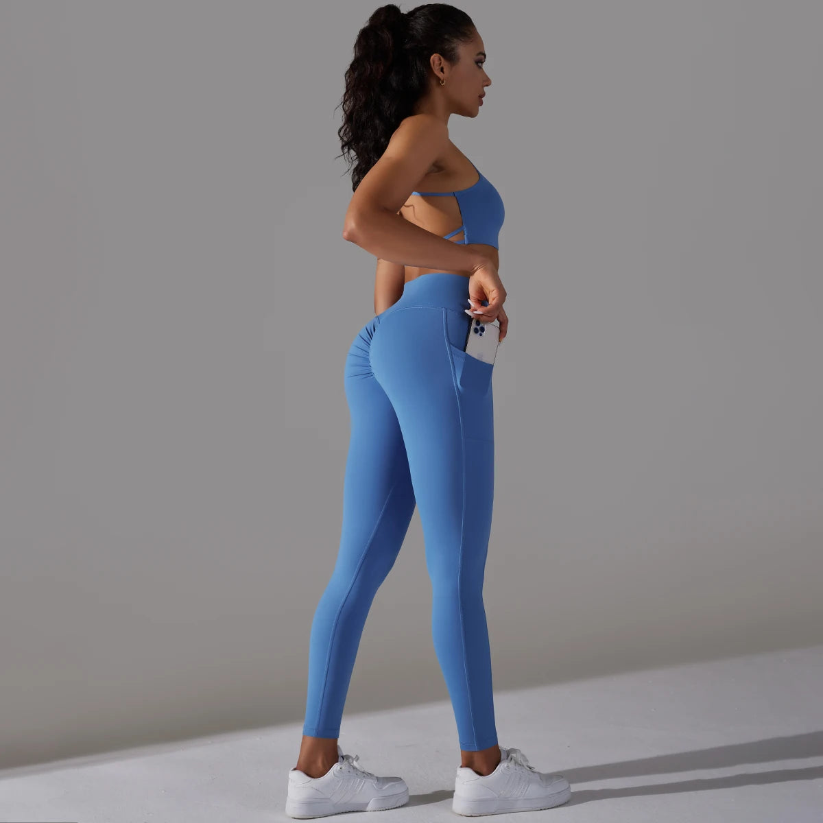 Tiffiny - Blauwe Yoga Set met Zakken
