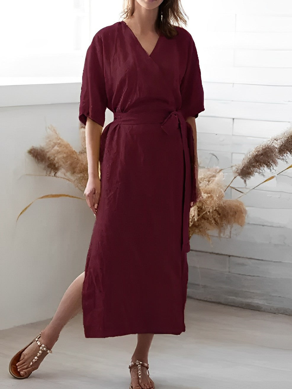 Lena - Lange Maxi Jurk met Zomersplit Zwart
