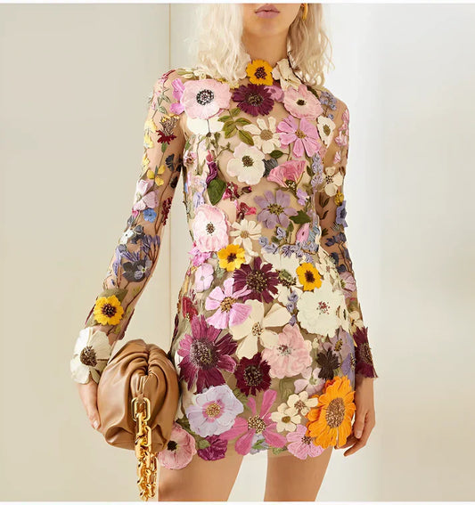 Elegante jurk met bloemenornament - Carla