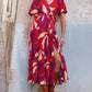 Rode Jurk V-Hals Pofmouwen Slit Maxi - Emma
