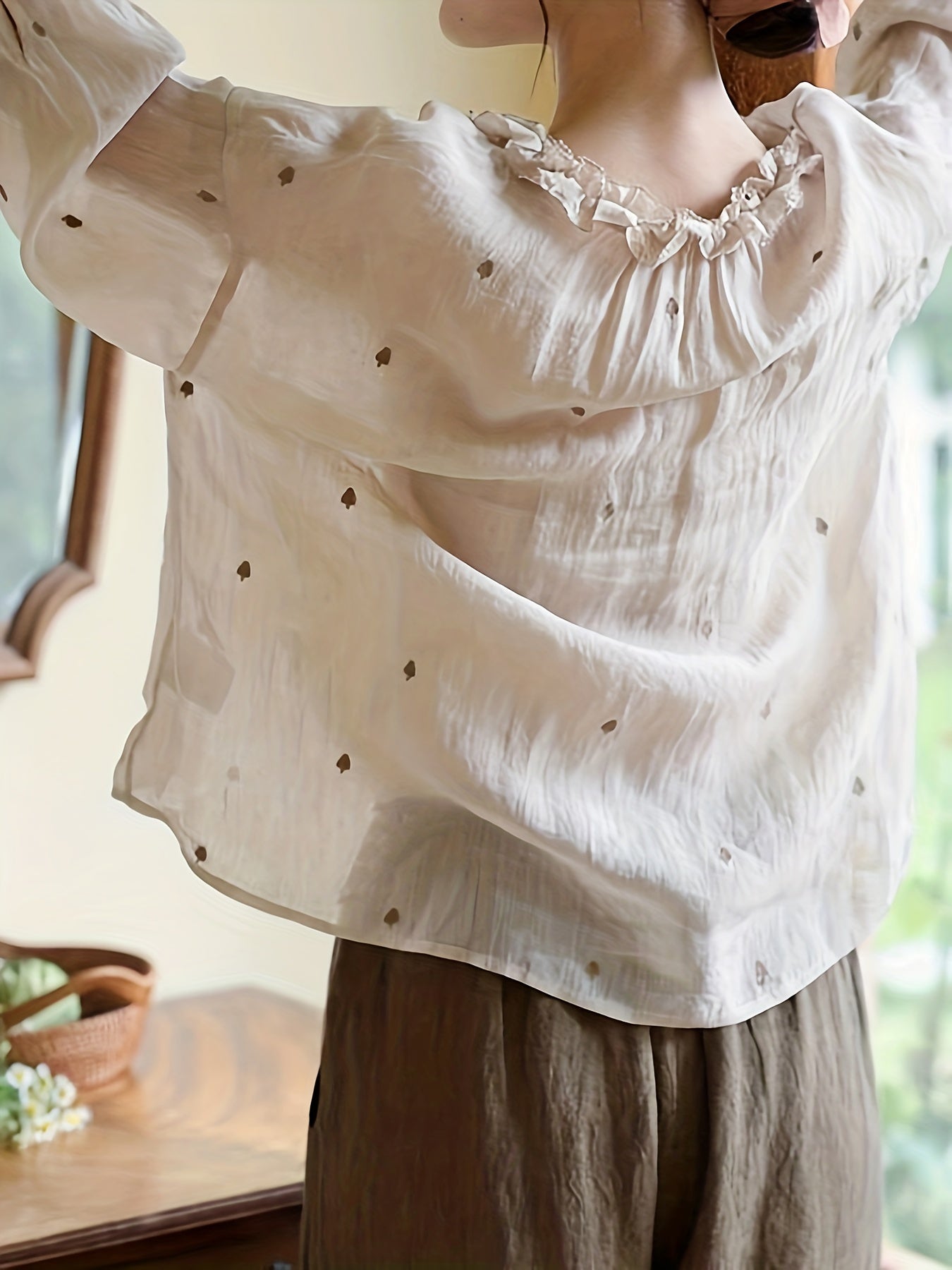 Chique Katoenen Geborduurde Shirt - Ideaal voor Lente/Zomer