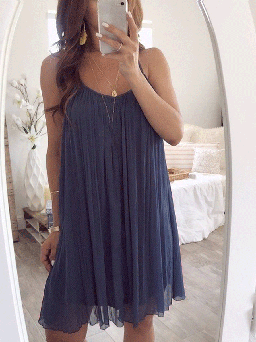 Blauwe Chiffon Plissé Jurk - Emma