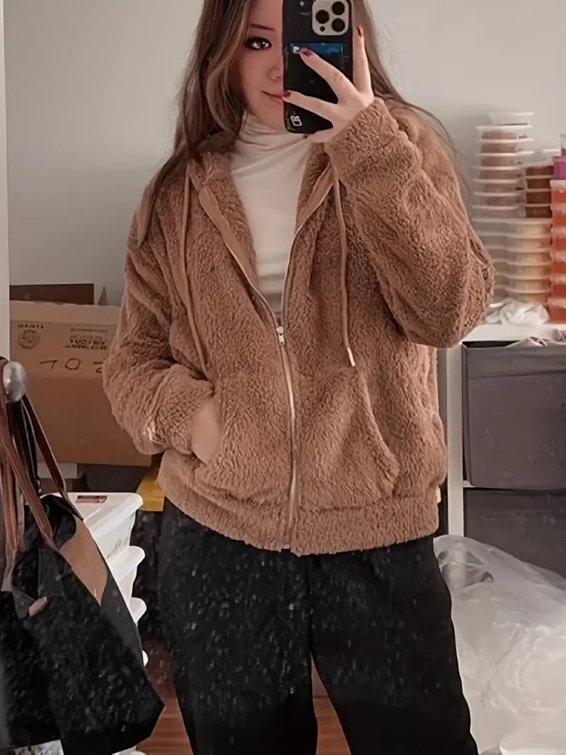 Chique Gezellige Ritssluiting: Dames Pluche Zak Hoodie