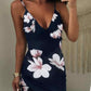 Blauw-Strap V-Hals Onregelmatige Zoom Bloemen Jurk-Lisa