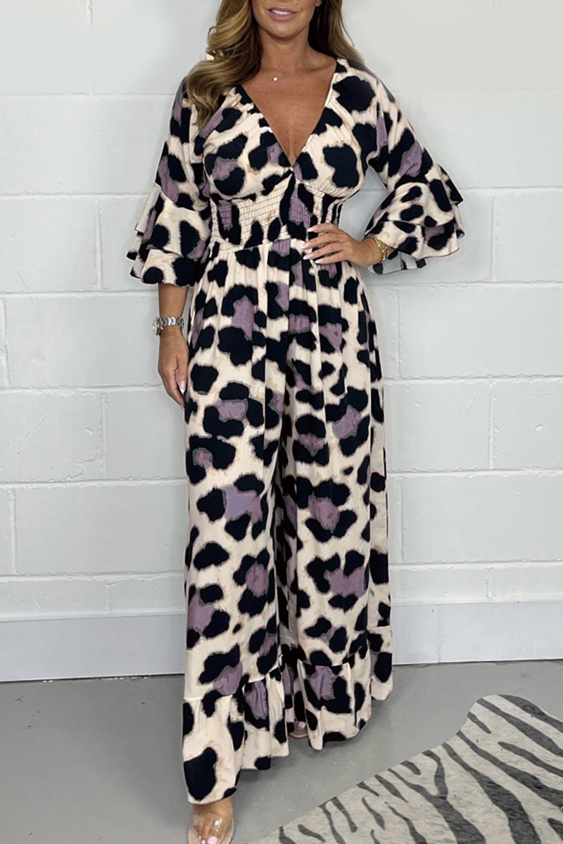 Bruin Luipaardprint V-hals Jumpsuit - Eva