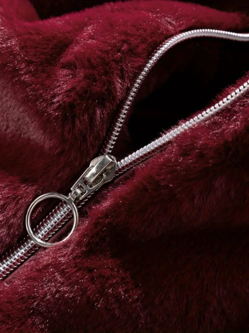 Gezellige Elegantie: Dames Luxe Teddyjas met Imitatiebont en Capuchon – Ideaal voor Herfst & Winter