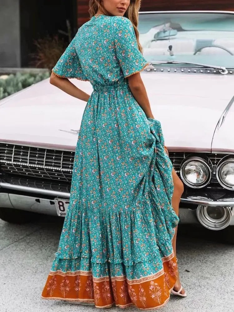Blauw Boho Maxi Jurk - Perla
