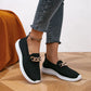 Cara - Zomerse Gebreide Holle Platte Schoenen Zwart
