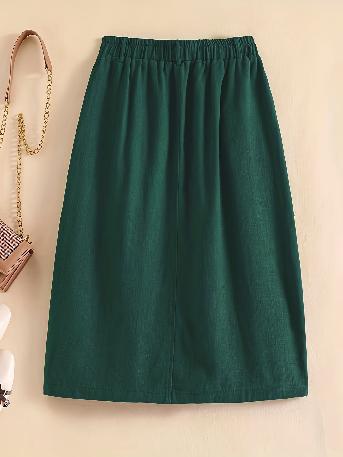 Charmante Linnen Midi-Rok met Zakken en Vintage Knopen