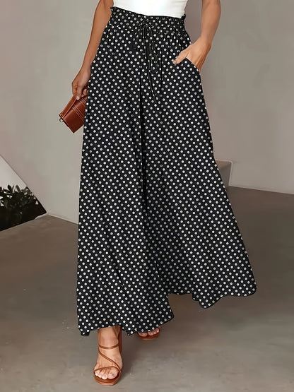 Zwarte Polka Dot Wijde Broek - Ella