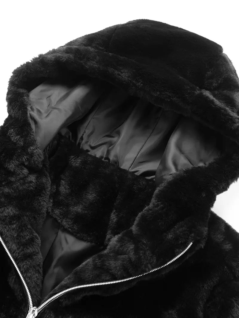 Gezellige Elegantie: Dames Luxe Teddyjas met Imitatiebont en Capuchon – Ideaal voor Herfst & Winter