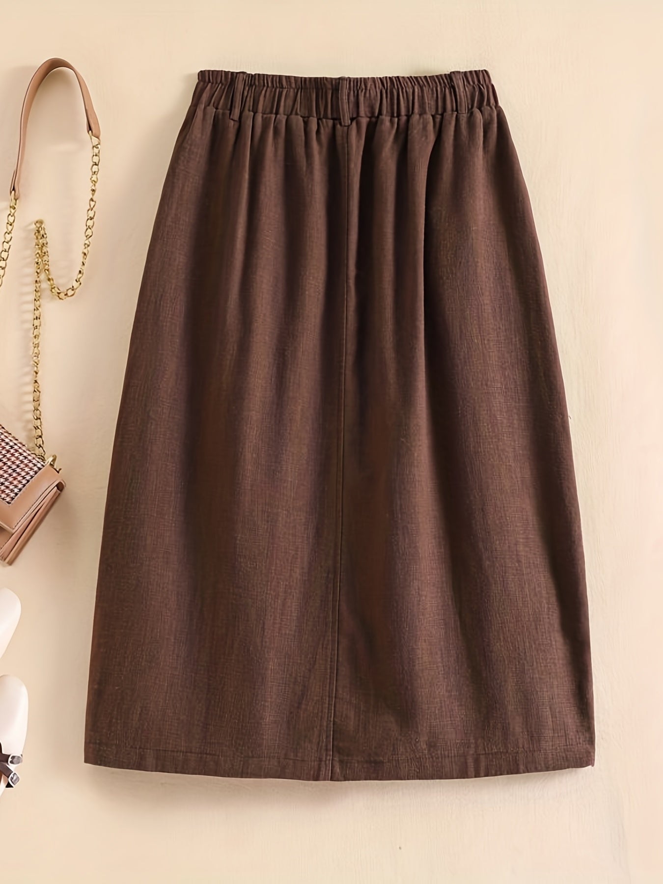Charmante Linnen Midi-Rok met Zakken en Vintage Knopen