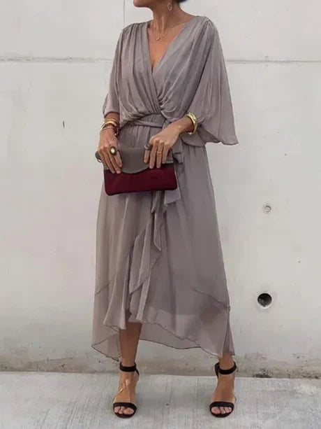 Fiona - chiffon midi-jurk met v-hals