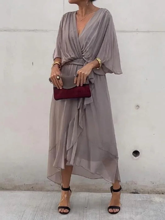 Luisa - groene chiffon jurk met v-hals