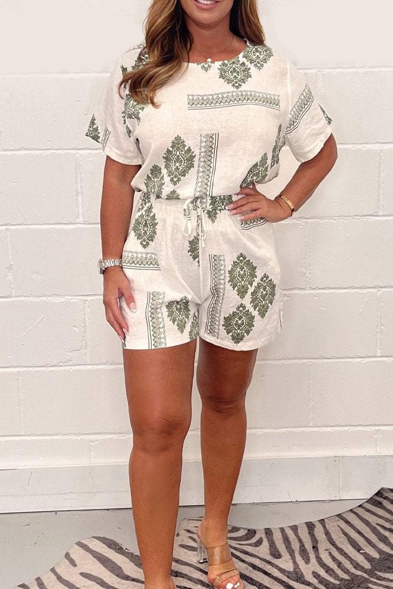 Marineblauw-gedrukte top en shorts-set - Emma