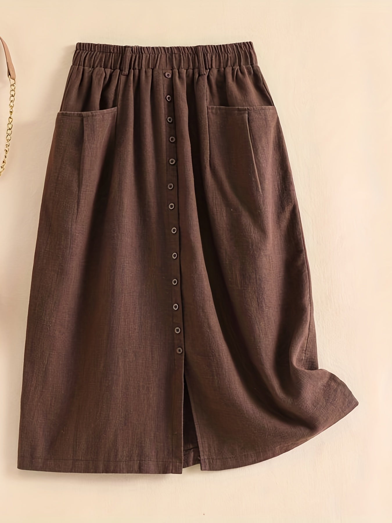 Charmante Linnen Midi-Rok met Zakken en Vintage Knopen