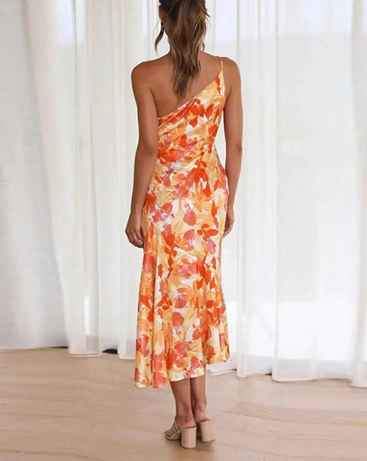 Bentine - Oranje Elegante Bloemenjurk