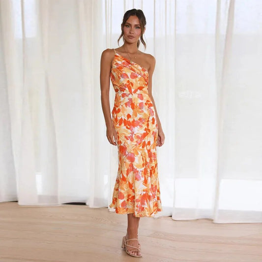 Bentine - Oranje Elegante Bloemenjurk
