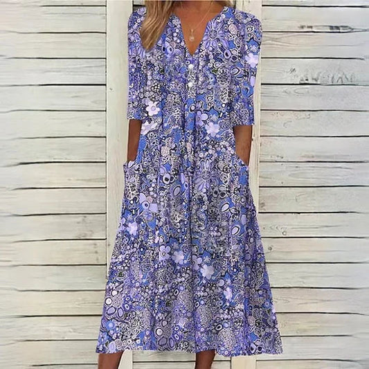 Beige gebloemde midi-jurk - Hannah