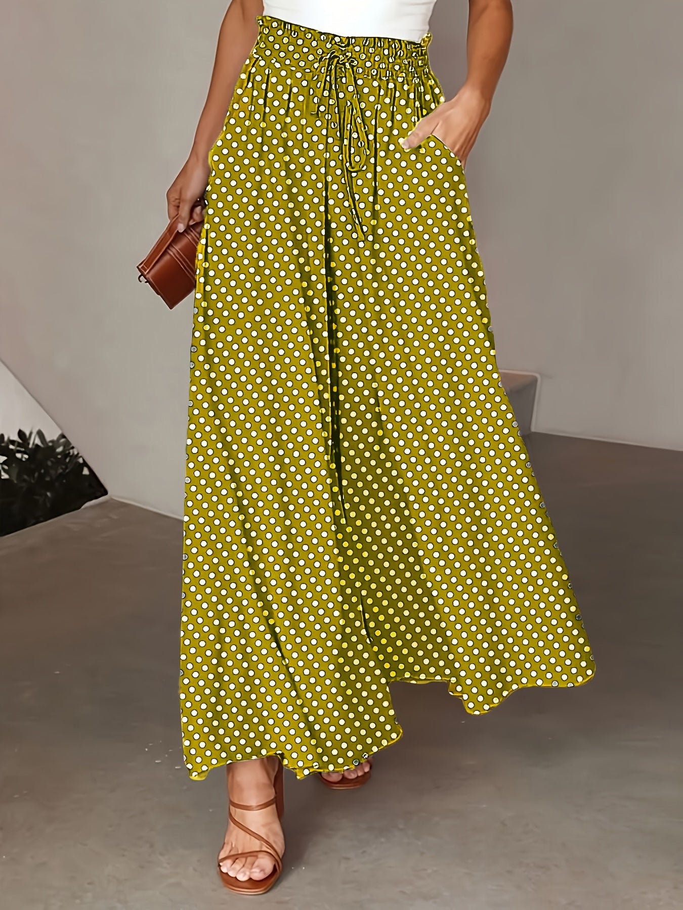 Zwarte Polka Dot Wijde Broek - Ella