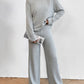 Chique Comfort: Geribbelde Gebreide V-Hals Ensemble - Elegante Lange Mouwen Top & Gezellige Broek