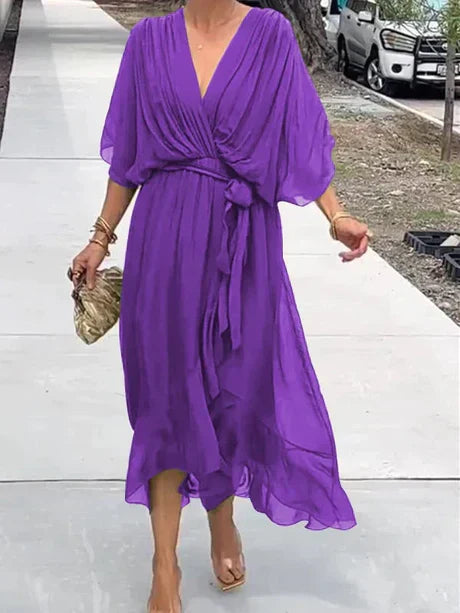 Fiona - chiffon midi-jurk met v-hals
