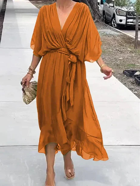 Fiona - chiffon midi-jurk met v-hals
