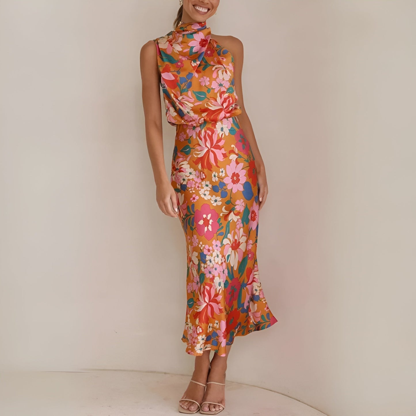 Hilja - Oranje Florale Damesjurk