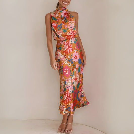 Hilja - Oranje Florale Damesjurk