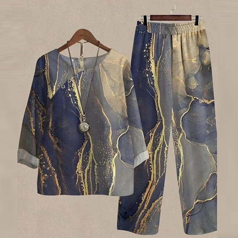 Chique Damescombinatie: Stijlvolle Korte Mouwen Shirt en Broek