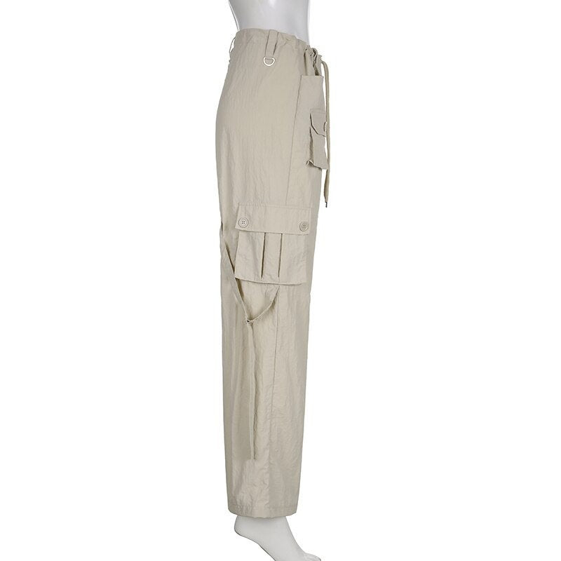 Chique Lage Taille Wijde Pijp Cargo Sweatpants