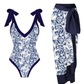 Pauwblauw Marmerprint Zwempak Set - Elise
