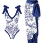 Pauwblauw Marmerprint Zwempak Set - Elise