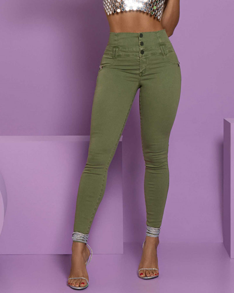 Zip-High Skinny: Verhoog je Stijl met Comfortabele High-Waisted Jeans!