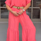 Roze Twee-delige Set met V-hals en Halflange Mouwen - Feline