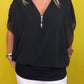 Witte Casual V-hals Top met Halve Rits - Emma