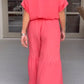 Roze Twee-delige Set met V-hals en Halflange Mouwen - Feline