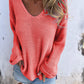 Mila - Roze Gebreide V-hals Top met Lange Mouwen