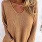 Mila - Roze Gebreide V-hals Top met Lange Mouwen