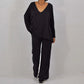 Amelia - Kaki Gebreide Casual Set met Blouse en Broek