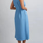 Maya - Blauwe Mouwloze Jurk met Tailleband