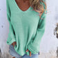 Mila - Roze Gebreide V-hals Top met Lange Mouwen