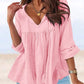 Chique Losse V-hals Blouse met Lange Mouwen