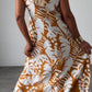 Nina - Bruine Ronde Hals Mouwloze Printjurk
