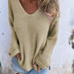 Mila - Roze Gebreide V-hals Top met Lange Mouwen